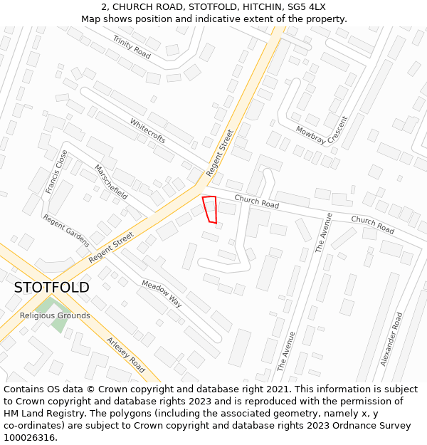 2, CHURCH ROAD, STOTFOLD, HITCHIN, SG5 4LX: Location map and indicative extent of plot