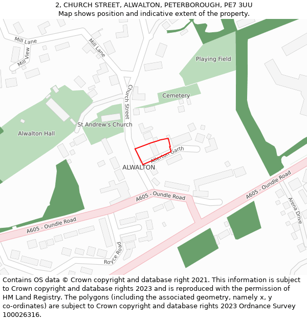 2, CHURCH STREET, ALWALTON, PETERBOROUGH, PE7 3UU: Location map and indicative extent of plot