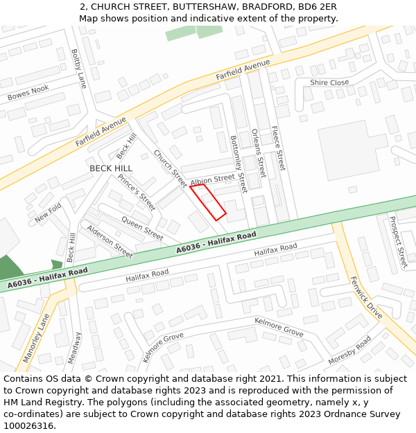 2, CHURCH STREET, BUTTERSHAW, BRADFORD, BD6 2ER: Location map and indicative extent of plot