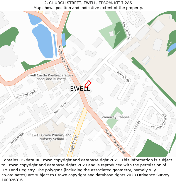 2, CHURCH STREET, EWELL, EPSOM, KT17 2AS: Location map and indicative extent of plot