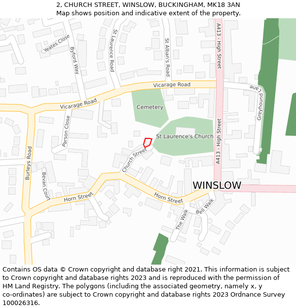 2, CHURCH STREET, WINSLOW, BUCKINGHAM, MK18 3AN: Location map and indicative extent of plot