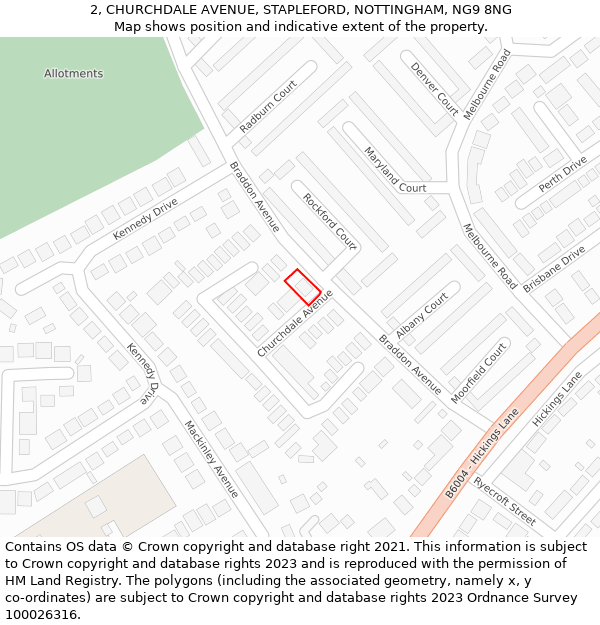 2, CHURCHDALE AVENUE, STAPLEFORD, NOTTINGHAM, NG9 8NG: Location map and indicative extent of plot