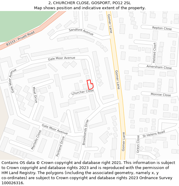 2, CHURCHER CLOSE, GOSPORT, PO12 2SL: Location map and indicative extent of plot