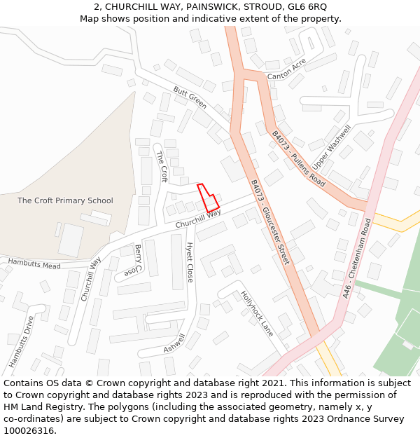 2, CHURCHILL WAY, PAINSWICK, STROUD, GL6 6RQ: Location map and indicative extent of plot