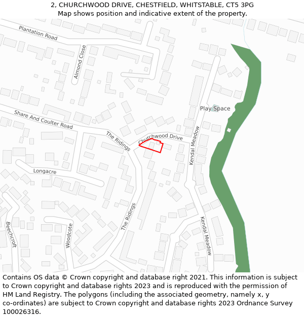 2, CHURCHWOOD DRIVE, CHESTFIELD, WHITSTABLE, CT5 3PG: Location map and indicative extent of plot