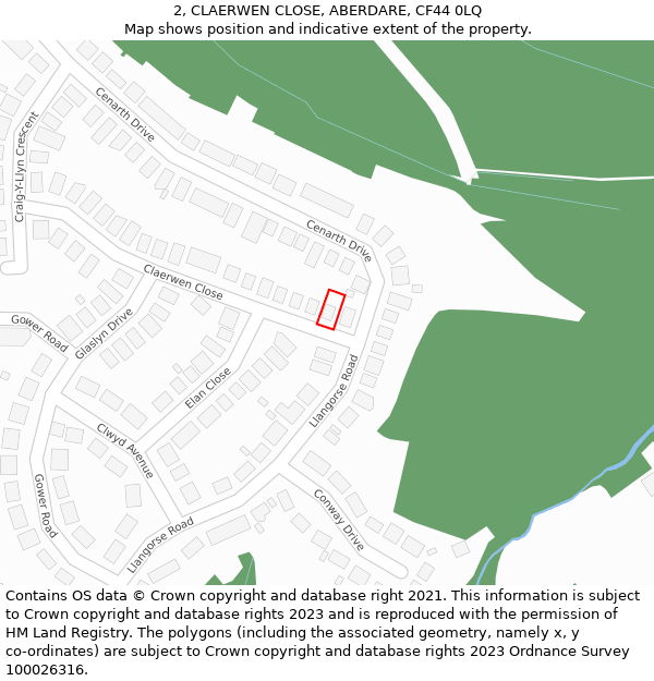 2, CLAERWEN CLOSE, ABERDARE, CF44 0LQ: Location map and indicative extent of plot