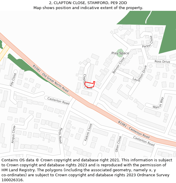 2, CLAPTON CLOSE, STAMFORD, PE9 2DD: Location map and indicative extent of plot