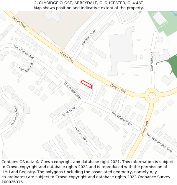 2, CLARIDGE CLOSE, ABBEYDALE, GLOUCESTER, GL4 4AT: Location map and indicative extent of plot