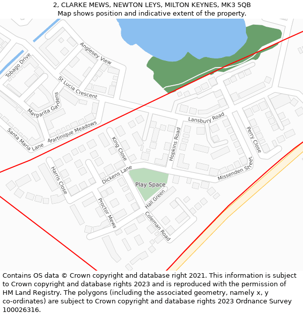 2, CLARKE MEWS, NEWTON LEYS, MILTON KEYNES, MK3 5QB: Location map and indicative extent of plot