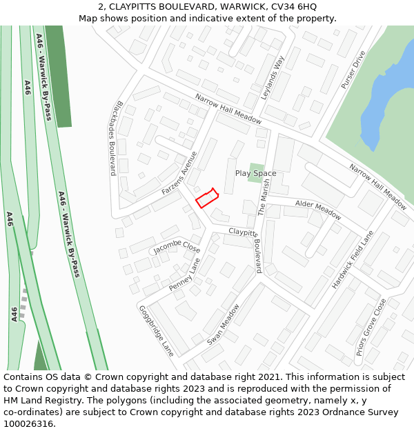 2, CLAYPITTS BOULEVARD, WARWICK, CV34 6HQ: Location map and indicative extent of plot