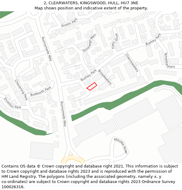 2, CLEARWATERS, KINGSWOOD, HULL, HU7 3NE: Location map and indicative extent of plot