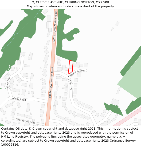 2, CLEEVES AVENUE, CHIPPING NORTON, OX7 5PB: Location map and indicative extent of plot