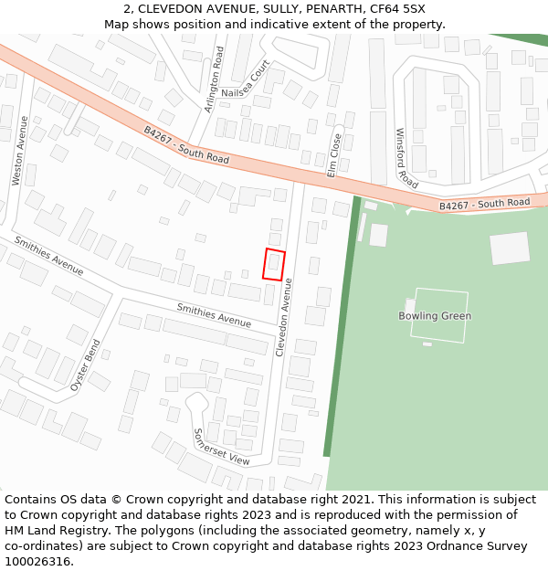 2, CLEVEDON AVENUE, SULLY, PENARTH, CF64 5SX: Location map and indicative extent of plot