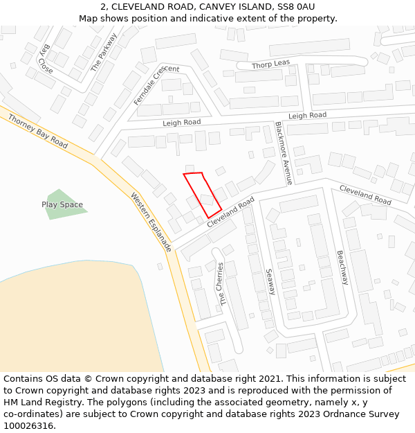 2, CLEVELAND ROAD, CANVEY ISLAND, SS8 0AU: Location map and indicative extent of plot