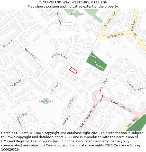 2, CLEVELAND WAY, WESTBURY, BA13 2GH: Location map and indicative extent of plot