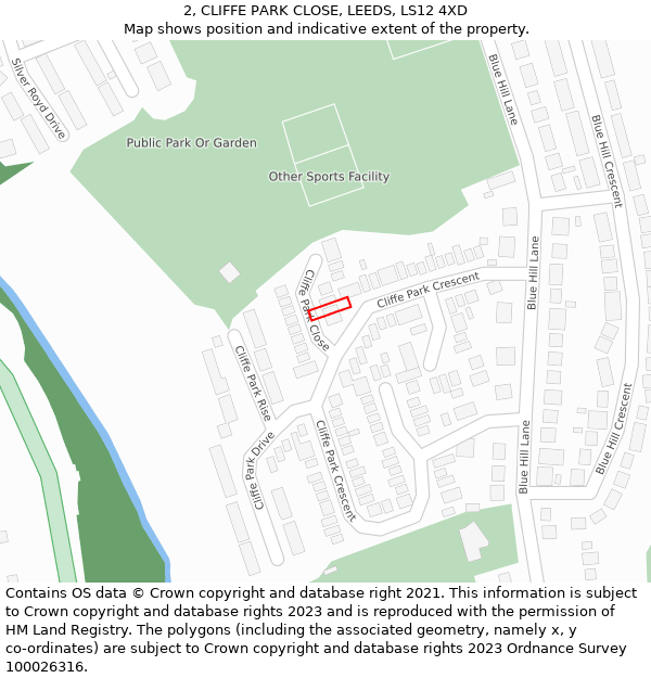 2, CLIFFE PARK CLOSE, LEEDS, LS12 4XD: Location map and indicative extent of plot