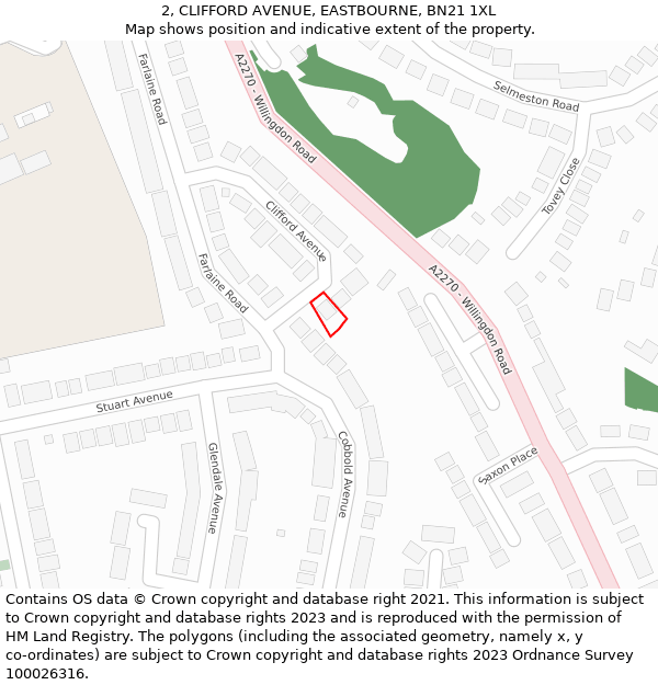 2, CLIFFORD AVENUE, EASTBOURNE, BN21 1XL: Location map and indicative extent of plot