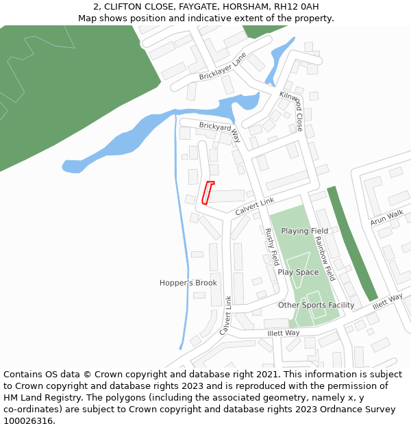 2, CLIFTON CLOSE, FAYGATE, HORSHAM, RH12 0AH: Location map and indicative extent of plot