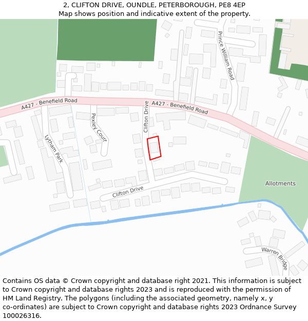 2, CLIFTON DRIVE, OUNDLE, PETERBOROUGH, PE8 4EP: Location map and indicative extent of plot