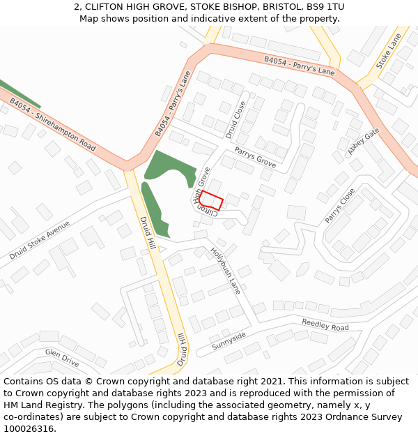 2, CLIFTON HIGH GROVE, STOKE BISHOP, BRISTOL, BS9 1TU: Location map and indicative extent of plot