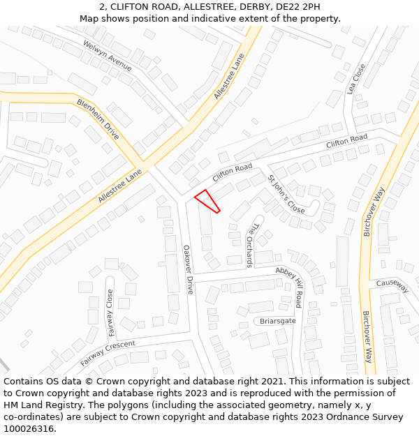 2, CLIFTON ROAD, ALLESTREE, DERBY, DE22 2PH: Location map and indicative extent of plot