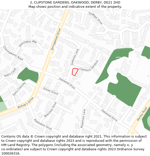 2, CLIPSTONE GARDENS, OAKWOOD, DERBY, DE21 2HD: Location map and indicative extent of plot