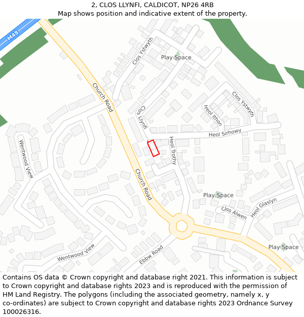 2, CLOS LLYNFI, CALDICOT, NP26 4RB: Location map and indicative extent of plot