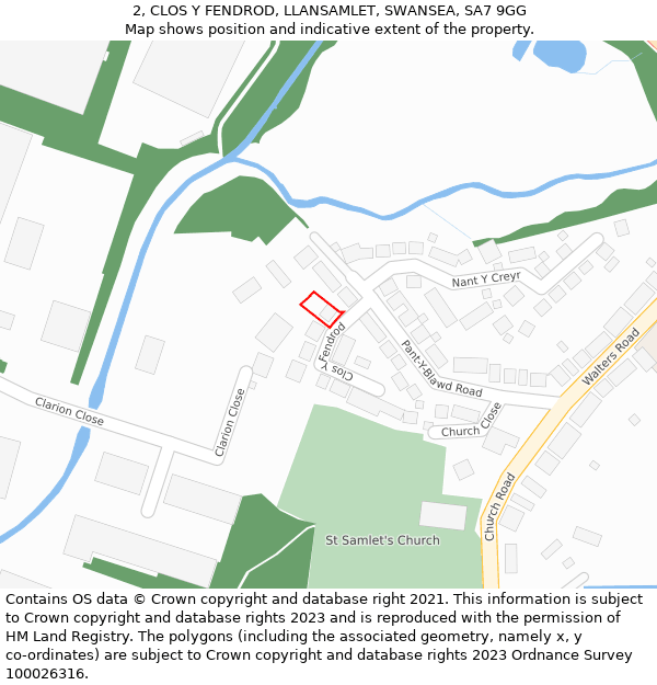 2, CLOS Y FENDROD, LLANSAMLET, SWANSEA, SA7 9GG: Location map and indicative extent of plot