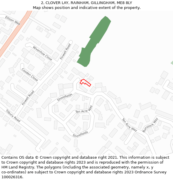 2, CLOVER LAY, RAINHAM, GILLINGHAM, ME8 8LY: Location map and indicative extent of plot