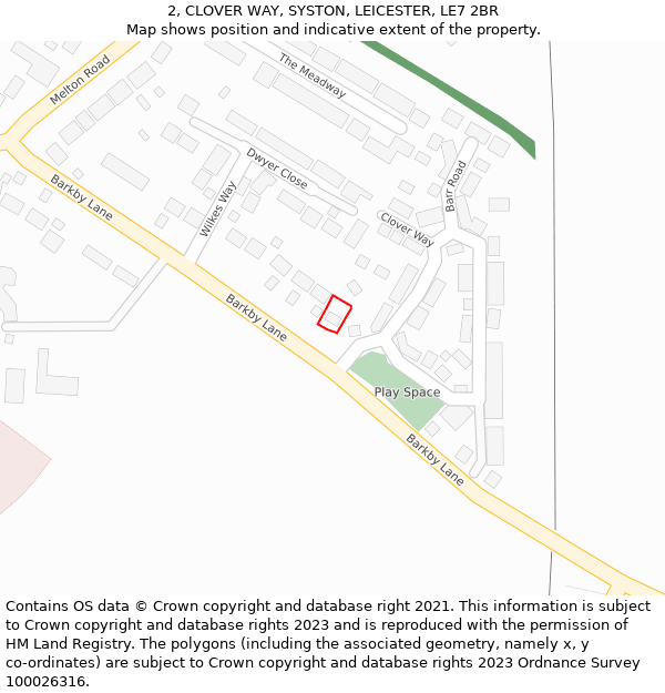 2, CLOVER WAY, SYSTON, LEICESTER, LE7 2BR: Location map and indicative extent of plot