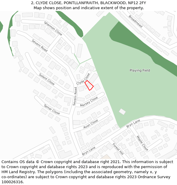2, CLYDE CLOSE, PONTLLANFRAITH, BLACKWOOD, NP12 2FY: Location map and indicative extent of plot