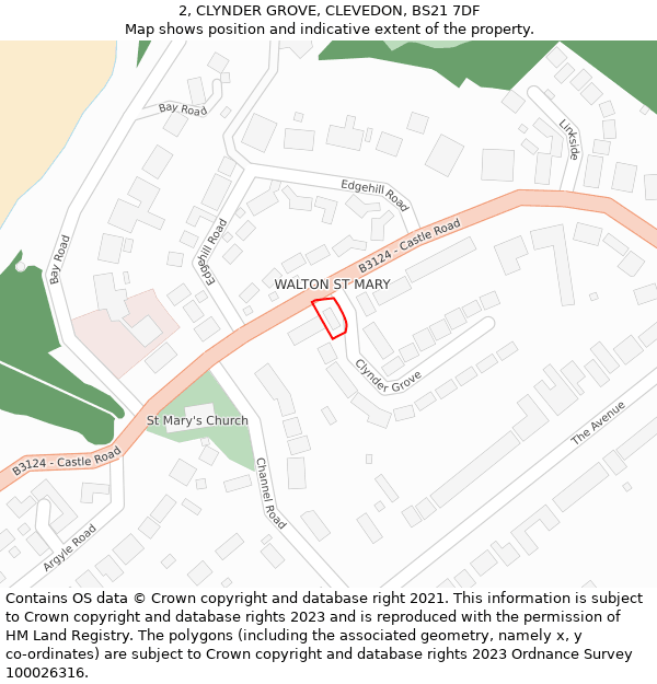 2, CLYNDER GROVE, CLEVEDON, BS21 7DF: Location map and indicative extent of plot