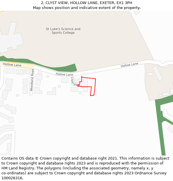 2, CLYST VIEW, HOLLOW LANE, EXETER, EX1 3PH: Location map and indicative extent of plot