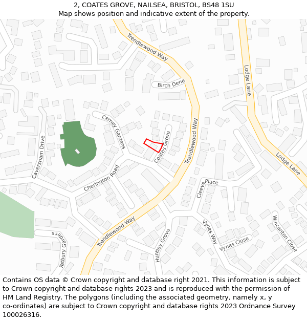 2, COATES GROVE, NAILSEA, BRISTOL, BS48 1SU: Location map and indicative extent of plot