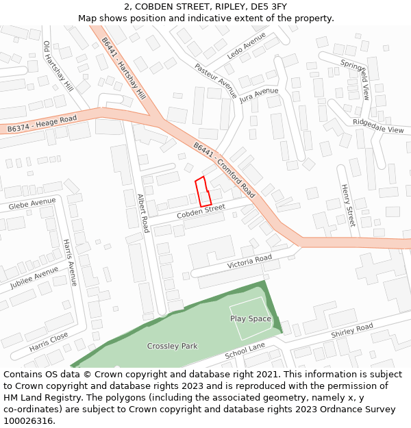 2, COBDEN STREET, RIPLEY, DE5 3FY: Location map and indicative extent of plot