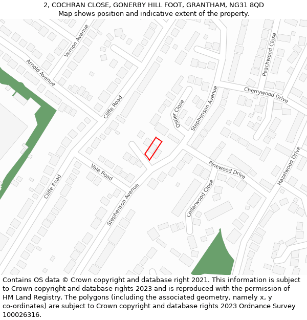 2, COCHRAN CLOSE, GONERBY HILL FOOT, GRANTHAM, NG31 8QD: Location map and indicative extent of plot