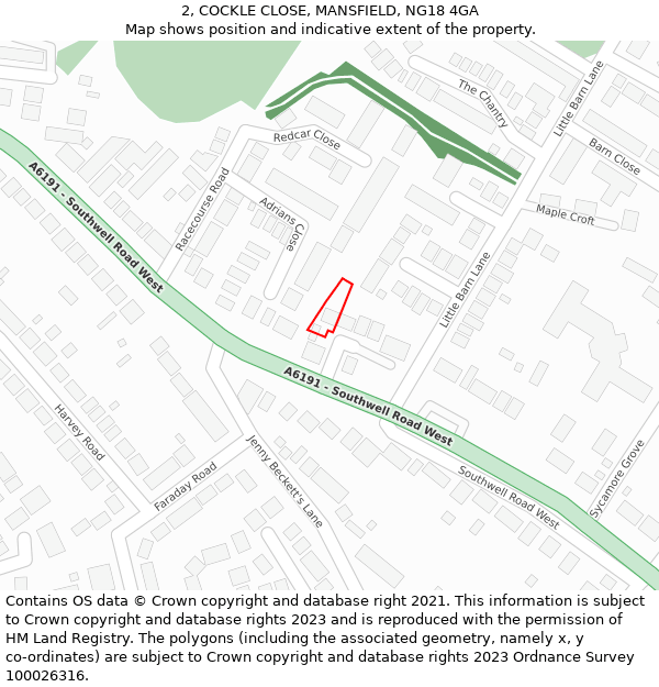 2, COCKLE CLOSE, MANSFIELD, NG18 4GA: Location map and indicative extent of plot