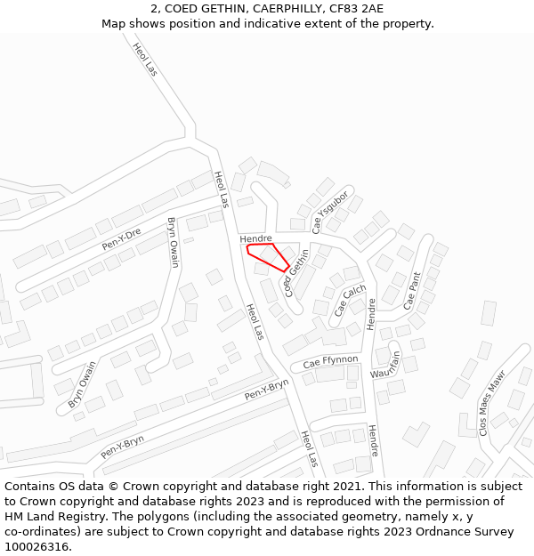 2, COED GETHIN, CAERPHILLY, CF83 2AE: Location map and indicative extent of plot