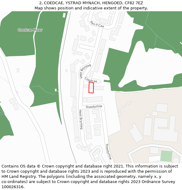 2, COEDCAE, YSTRAD MYNACH, HENGOED, CF82 7EZ: Location map and indicative extent of plot