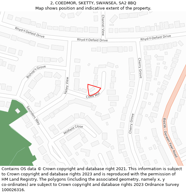 2, COEDMOR, SKETTY, SWANSEA, SA2 8BQ: Location map and indicative extent of plot