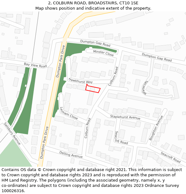 2, COLBURN ROAD, BROADSTAIRS, CT10 1SE: Location map and indicative extent of plot