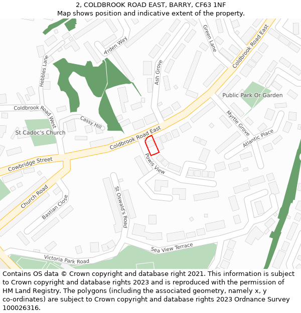 2, COLDBROOK ROAD EAST, BARRY, CF63 1NF: Location map and indicative extent of plot