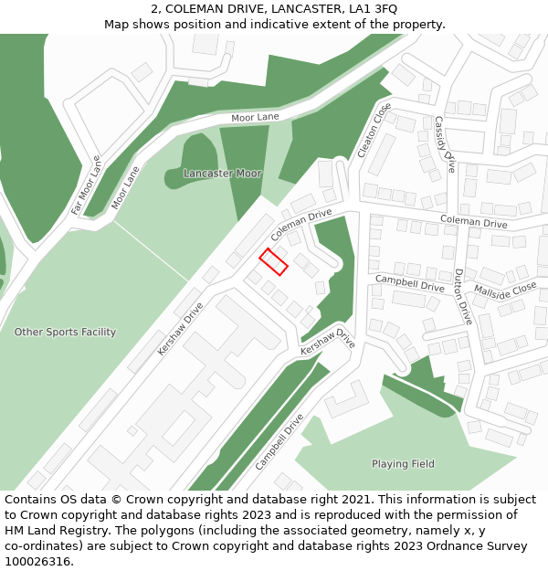 2, COLEMAN DRIVE, LANCASTER, LA1 3FQ: Location map and indicative extent of plot