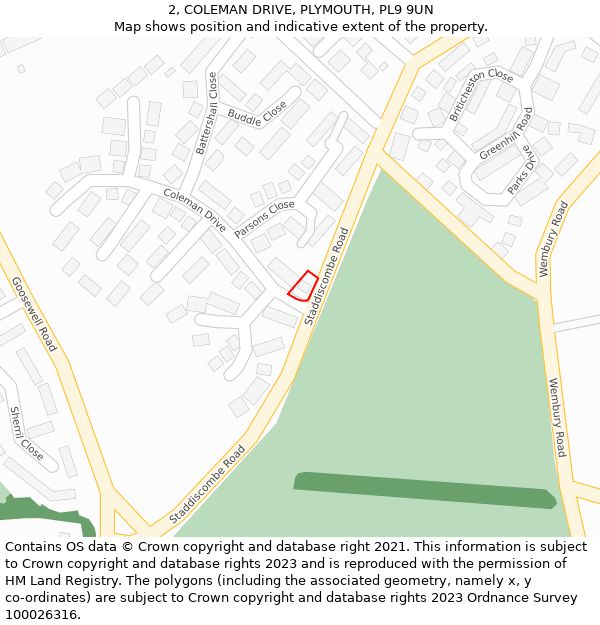 2, COLEMAN DRIVE, PLYMOUTH, PL9 9UN: Location map and indicative extent of plot