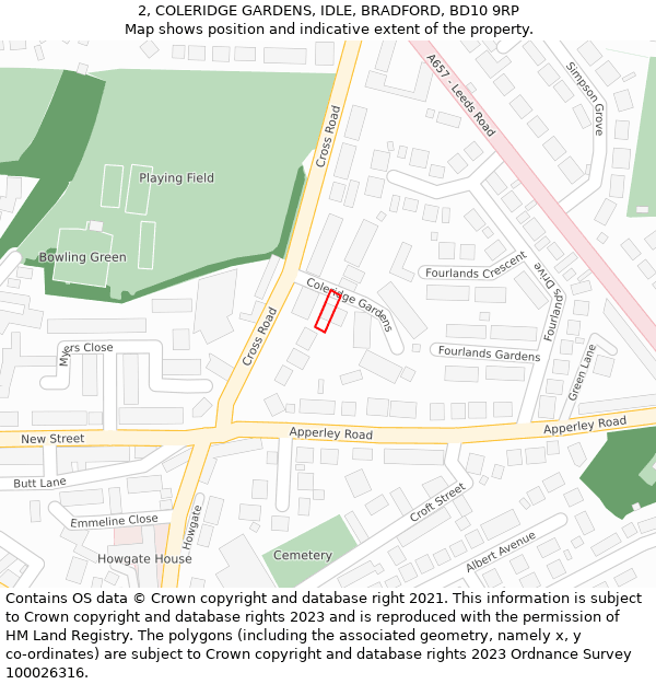 2, COLERIDGE GARDENS, IDLE, BRADFORD, BD10 9RP: Location map and indicative extent of plot