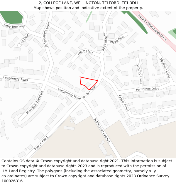 2, COLLEGE LANE, WELLINGTON, TELFORD, TF1 3DH: Location map and indicative extent of plot