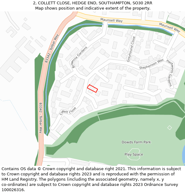 2, COLLETT CLOSE, HEDGE END, SOUTHAMPTON, SO30 2RR: Location map and indicative extent of plot