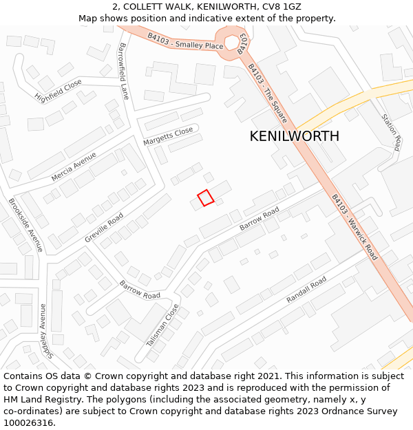 2, COLLETT WALK, KENILWORTH, CV8 1GZ: Location map and indicative extent of plot
