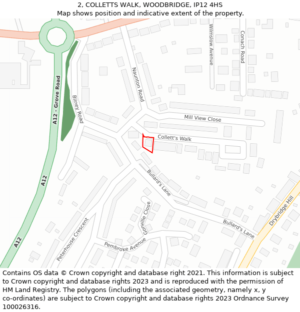 2, COLLETTS WALK, WOODBRIDGE, IP12 4HS: Location map and indicative extent of plot