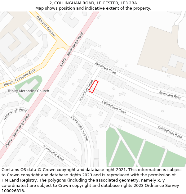 2, COLLINGHAM ROAD, LEICESTER, LE3 2BA: Location map and indicative extent of plot